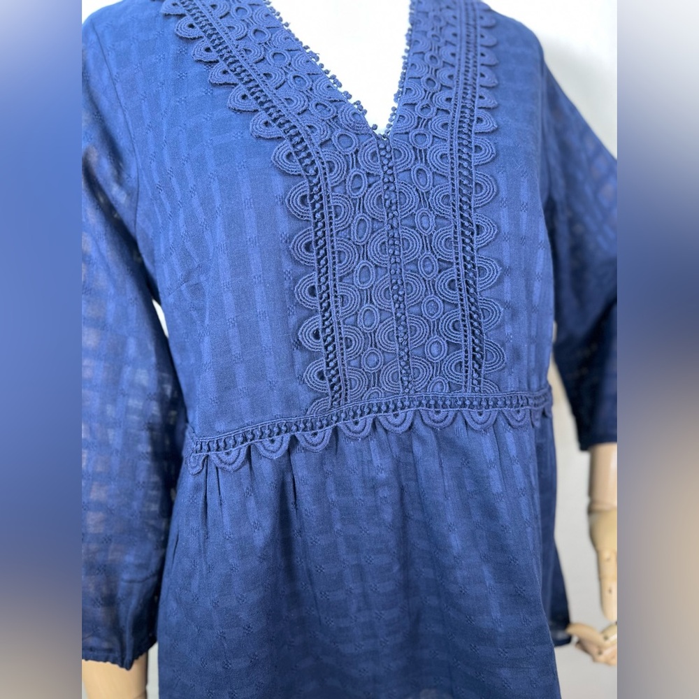NEW NWT Soft Surroundings Elodie Lace Windowpane Gauze Top Medium Petite - Picture 5 of 16